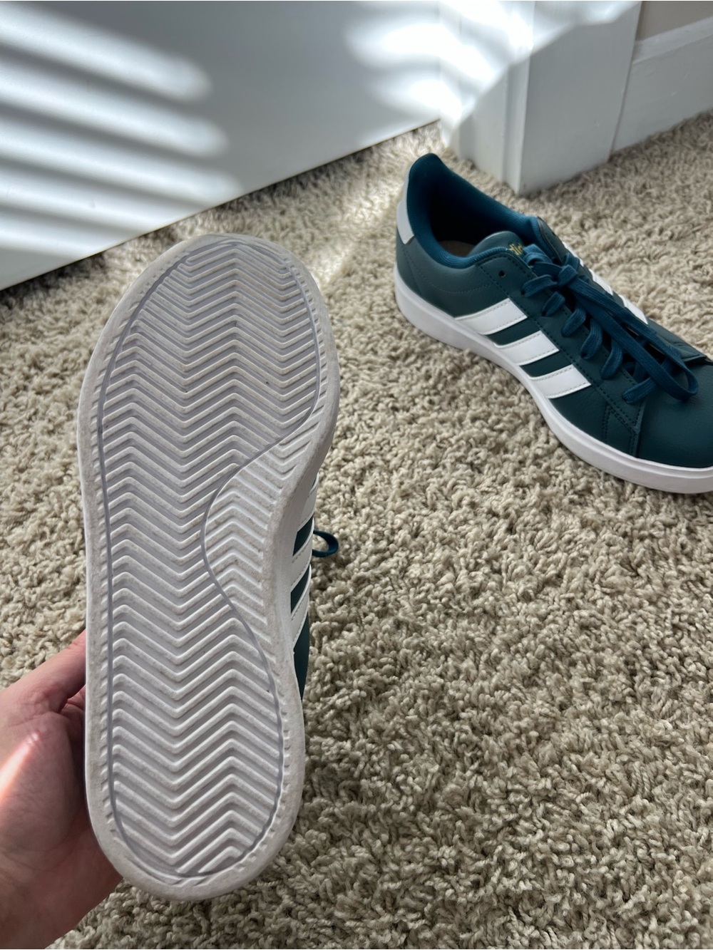 Worn once!! adidas women’s Teal and White Low-Top Sneakers - Picture 2 of 5